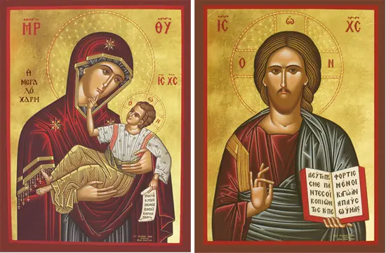 Icons of the Theotokos "Great Grace" & Christ Blessing - T56 & J45