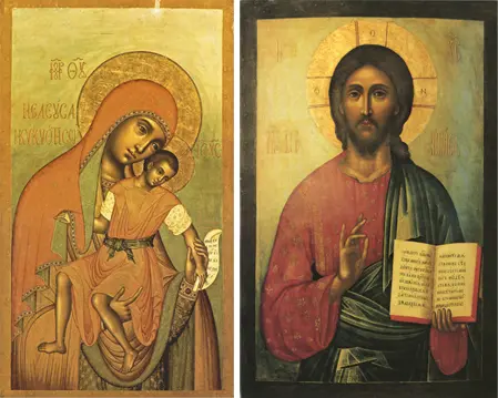 Icons of the Theotokos "Eleusa-Kiksk" & Pantocrator (Moscow, 1670) - T65 & J40