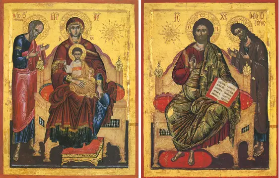 Icons of the Theotokos Enthroned with St John the Theologian & Christ Enthroned with John the Baptist- T67 & J59